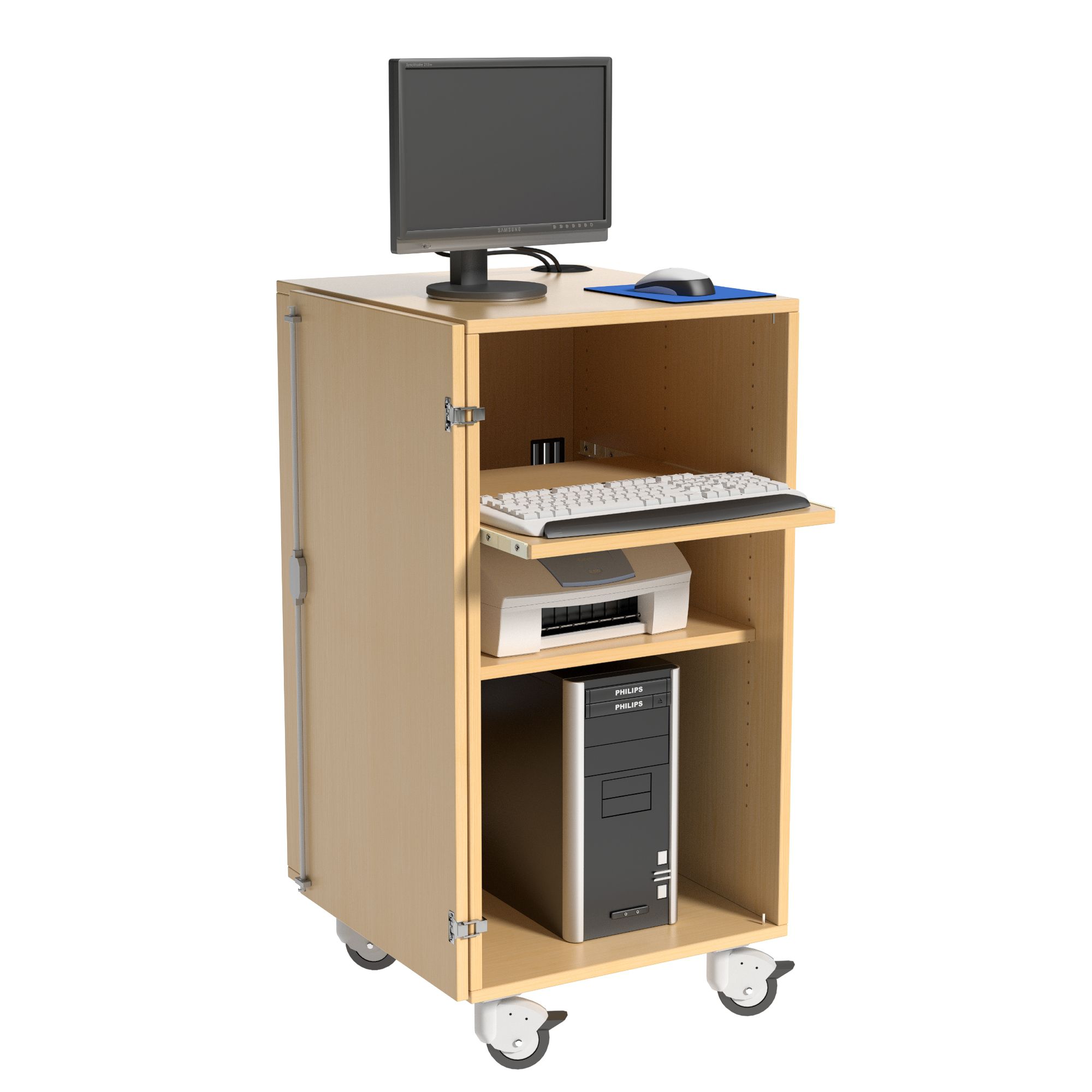 Medienschrank, fahrbar, 105 cm hoch, 54x62 cm (B/T), 1 Rollzug, 1 Boden